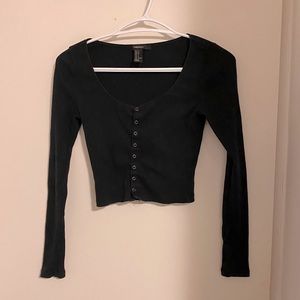 Long Sleeve, Cropped Button-Down Cardigan